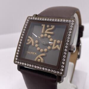 Haurex Italy Womens Square Luxury Watch Brown Leather Works New Battery